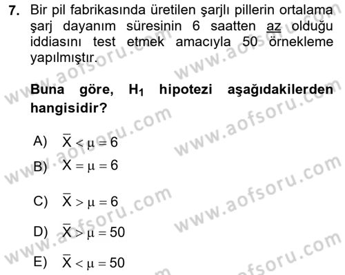 Coğrafi Bilgi Sistemleri İçin Temel İstatistik Dersi 2018 - 2019 Yılı (Final) Dönem Sonu Sınav Soruları 7. Soru