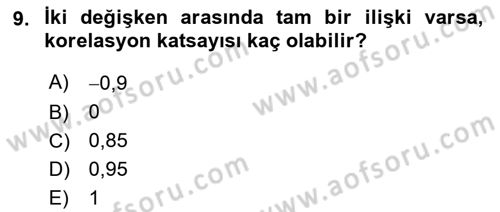Coğrafi Bilgi Sistemleri İçin Temel İstatistik Dersi 2018 - 2019 Yılı (Final) Dönem Sonu Sınav Soruları 9. Soru