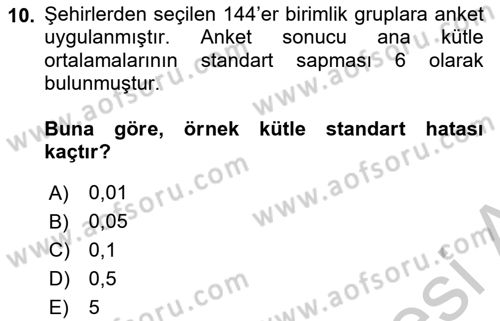 Coğrafi Bilgi Sistemleri İçin Temel İstatistik Dersi 2018 - 2019 Yılı Yaz Okulu Sınavı 10. Soru