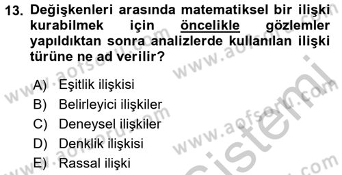 Coğrafi Bilgi Sistemleri İçin Temel İstatistik Dersi 2018 - 2019 Yılı Yaz Okulu Sınavı 13. Soru