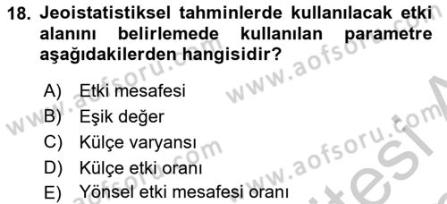 Coğrafi Bilgi Sistemleri İçin Temel İstatistik Dersi 2018 - 2019 Yılı Yaz Okulu Sınavı 18. Soru