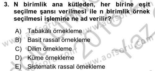 Coğrafi Bilgi Sistemleri İçin Temel İstatistik Dersi 2018 - 2019 Yılı Yaz Okulu Sınavı 3. Soru