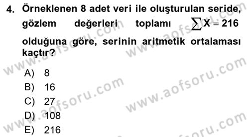 Coğrafi Bilgi Sistemleri İçin Temel İstatistik Dersi 2018 - 2019 Yılı Yaz Okulu Sınavı 4. Soru