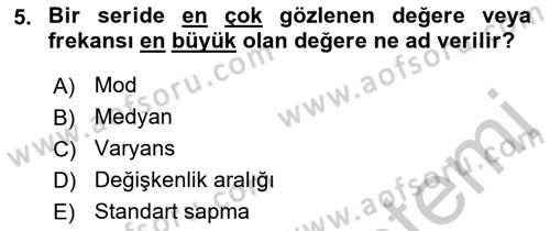 Coğrafi Bilgi Sistemleri İçin Temel İstatistik Dersi 2018 - 2019 Yılı Yaz Okulu Sınavı 5. Soru