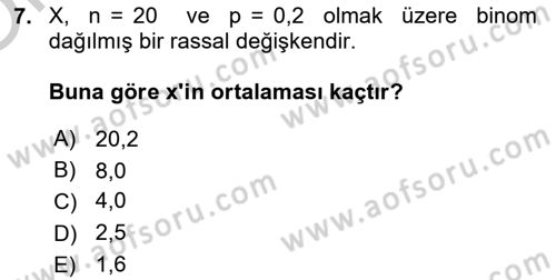 Coğrafi Bilgi Sistemleri İçin Temel İstatistik Dersi 2018 - 2019 Yılı Yaz Okulu Sınavı 7. Soru