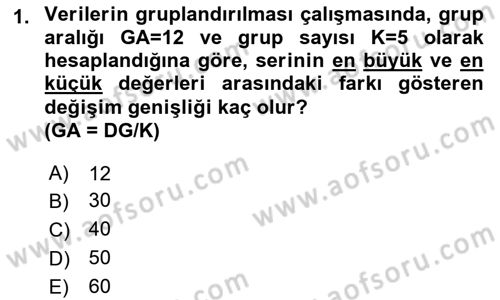 Coğrafi Bilgi Sistemleri İçin Temel İstatistik Dersi 2019 - 2020 Yılı (Vize) Ara Sınav Soruları 1. Soru