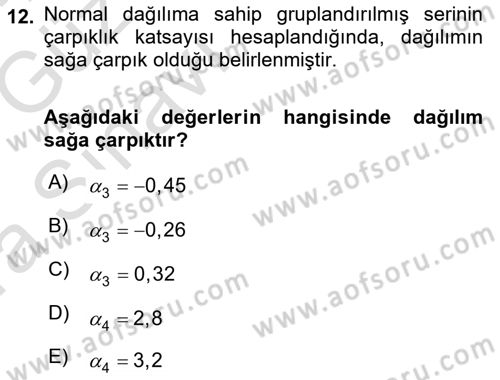 Coğrafi Bilgi Sistemleri İçin Temel İstatistik Dersi Ara Sınavı Deneme Sınav Soruları 12. Soru