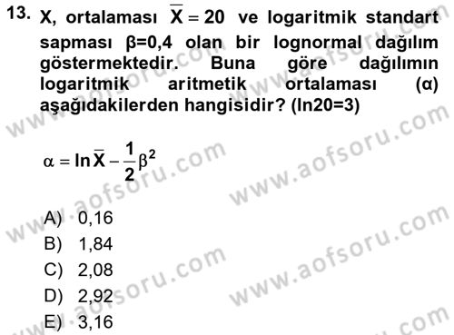 Coğrafi Bilgi Sistemleri İçin Temel İstatistik Dersi 2019 - 2020 Yılı (Vize) Ara Sınav Soruları 13. Soru