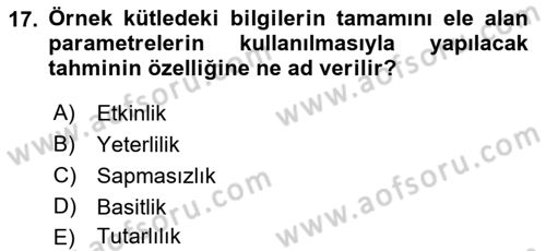 Coğrafi Bilgi Sistemleri İçin Temel İstatistik Dersi Ara Sınavı Deneme Sınav Soruları 17. Soru