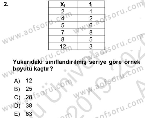 Coğrafi Bilgi Sistemleri İçin Temel İstatistik Dersi Ara Sınavı Deneme Sınav Soruları 2. Soru