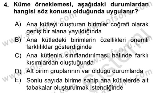 Coğrafi Bilgi Sistemleri İçin Temel İstatistik Dersi Ara Sınavı Deneme Sınav Soruları 4. Soru