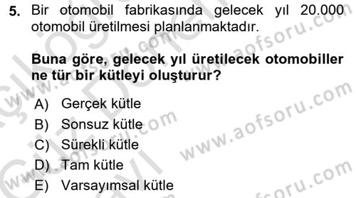 Coğrafi Bilgi Sistemleri İçin Temel İstatistik Dersi Ara Sınavı Deneme Sınav Soruları 5. Soru