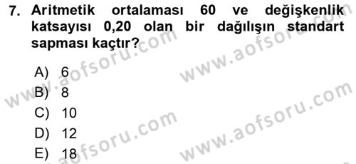 Coğrafi Bilgi Sistemleri İçin Temel İstatistik Dersi Ara Sınavı Deneme Sınav Soruları 7. Soru