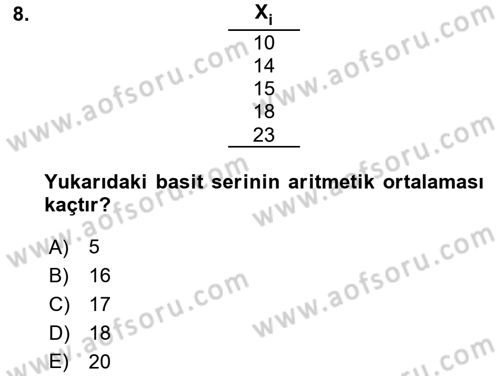 Coğrafi Bilgi Sistemleri İçin Temel İstatistik Dersi Ara Sınavı Deneme Sınav Soruları 8. Soru