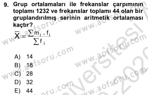 Coğrafi Bilgi Sistemleri İçin Temel İstatistik Dersi Ara Sınavı Deneme Sınav Soruları 9. Soru