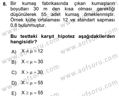 Coğrafi Bilgi Sistemleri İçin Temel İstatistik Dersi 2019 - 2020 Yılı (Final) Dönem Sonu Sınav Soruları 8. Soru
