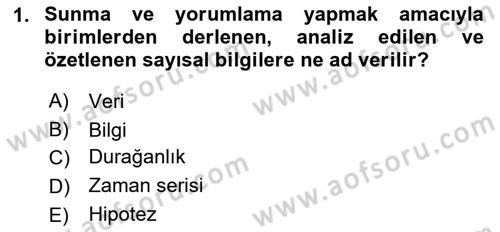 Coğrafi Bilgi Sistemleri İçin Temel İstatistik Dersi Ara Sınavı Deneme Sınav Soruları 1. Soru