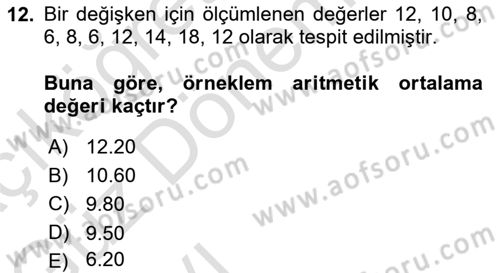 Coğrafi Bilgi Sistemleri İçin Temel İstatistik Dersi Ara Sınavı Deneme Sınav Soruları 12. Soru