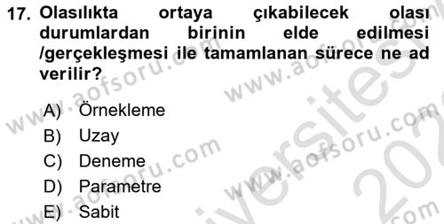 Coğrafi Bilgi Sistemleri İçin Temel İstatistik Dersi 2021 - 2022 Yılı (Vize) Ara Sınav Soruları 17. Soru