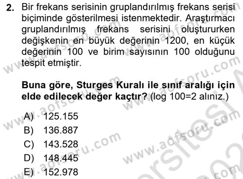 Coğrafi Bilgi Sistemleri İçin Temel İstatistik Dersi Ara Sınavı Deneme Sınav Soruları 2. Soru