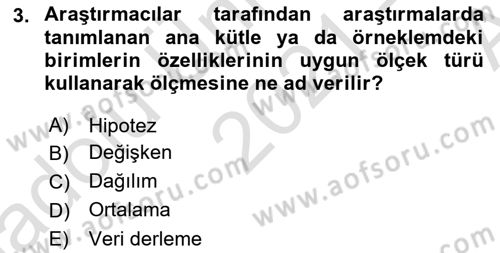 Coğrafi Bilgi Sistemleri İçin Temel İstatistik Dersi Ara Sınavı Deneme Sınav Soruları 3. Soru