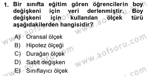 Coğrafi Bilgi Sistemleri İçin Temel İstatistik Dersi 2021 - 2022 Yılı (Final) Dönem Sonu Sınav Soruları 1. Soru