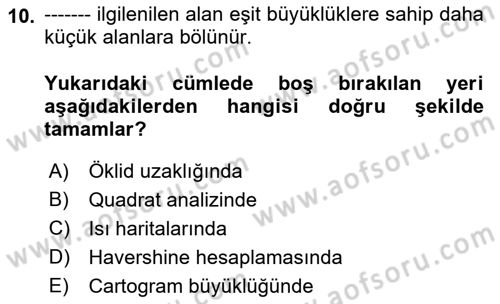 Coğrafi Bilgi Sistemleri İçin Temel İstatistik Dersi 2021 - 2022 Yılı (Final) Dönem Sonu Sınav Soruları 10. Soru