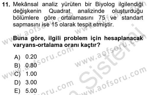 Coğrafi Bilgi Sistemleri İçin Temel İstatistik Dersi 2021 - 2022 Yılı (Final) Dönem Sonu Sınav Soruları 11. Soru