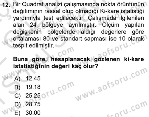 Coğrafi Bilgi Sistemleri İçin Temel İstatistik Dersi 2021 - 2022 Yılı (Final) Dönem Sonu Sınav Soruları 12. Soru