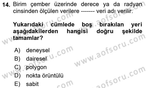 Coğrafi Bilgi Sistemleri İçin Temel İstatistik Dersi 2021 - 2022 Yılı (Final) Dönem Sonu Sınav Soruları 14. Soru