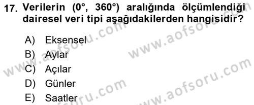 Coğrafi Bilgi Sistemleri İçin Temel İstatistik Dersi 2021 - 2022 Yılı (Final) Dönem Sonu Sınav Soruları 17. Soru