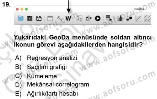Coğrafi Bilgi Sistemleri İçin Temel İstatistik Dersi 2021 - 2022 Yılı (Final) Dönem Sonu Sınav Soruları 19. Soru
