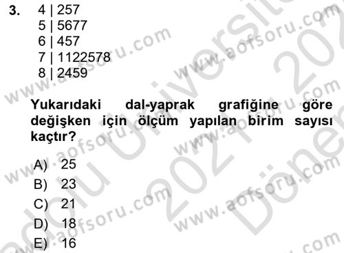 Coğrafi Bilgi Sistemleri İçin Temel İstatistik Dersi 2021 - 2022 Yılı (Final) Dönem Sonu Sınav Soruları 3. Soru