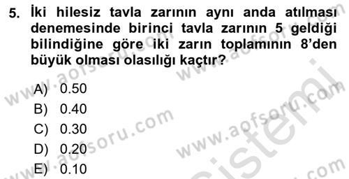 Coğrafi Bilgi Sistemleri İçin Temel İstatistik Dersi 2021 - 2022 Yılı (Final) Dönem Sonu Sınav Soruları 5. Soru