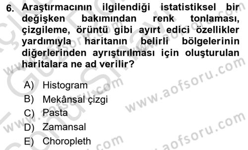 Coğrafi Bilgi Sistemleri İçin Temel İstatistik Dersi 2021 - 2022 Yılı (Final) Dönem Sonu Sınav Soruları 6. Soru