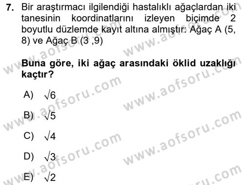 Coğrafi Bilgi Sistemleri İçin Temel İstatistik Dersi 2021 - 2022 Yılı (Final) Dönem Sonu Sınav Soruları 7. Soru