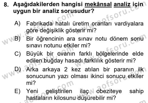 Coğrafi Bilgi Sistemleri İçin Temel İstatistik Dersi 2021 - 2022 Yılı (Final) Dönem Sonu Sınav Soruları 8. Soru