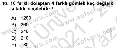 Coğrafi Bilgi Sistemleri İçin Temel İstatistik Dersi 2021 - 2022 Yılı Yaz Okulu Sınav Soruları 10. Soru