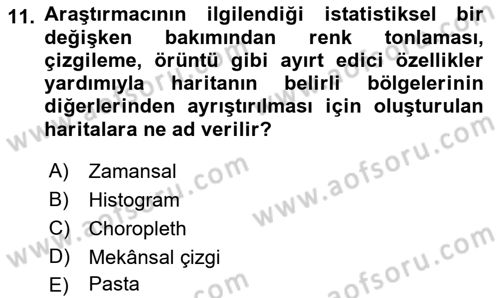 Coğrafi Bilgi Sistemleri İçin Temel İstatistik Dersi 2021 - 2022 Yılı Yaz Okulu Sınav Soruları 11. Soru