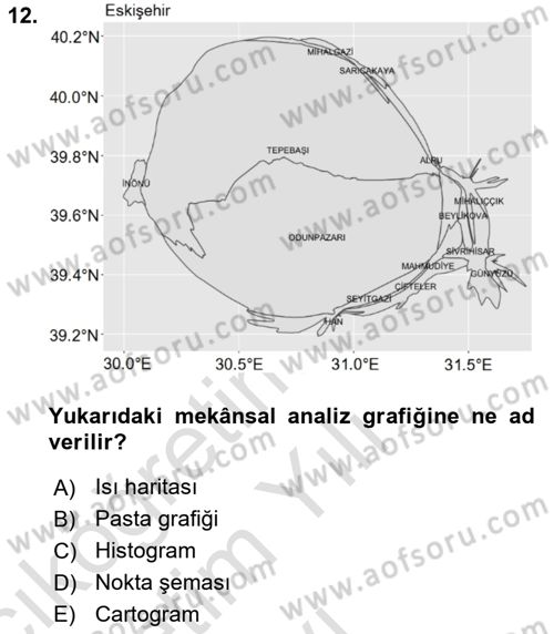 Coğrafi Bilgi Sistemleri İçin Temel İstatistik Dersi 2021 - 2022 Yılı Yaz Okulu Sınav Soruları 12. Soru