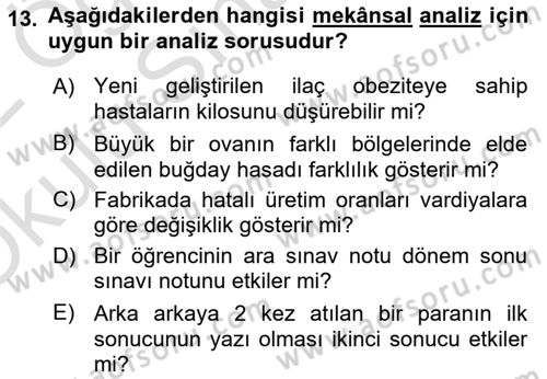 Coğrafi Bilgi Sistemleri İçin Temel İstatistik Dersi 2021 - 2022 Yılı Yaz Okulu Sınav Soruları 13. Soru