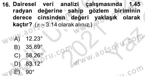 Coğrafi Bilgi Sistemleri İçin Temel İstatistik Dersi 2021 - 2022 Yılı Yaz Okulu Sınav Soruları 16. Soru