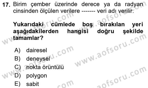 Coğrafi Bilgi Sistemleri İçin Temel İstatistik Dersi 2021 - 2022 Yılı Yaz Okulu Sınav Soruları 17. Soru