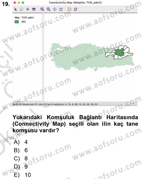 Coğrafi Bilgi Sistemleri İçin Temel İstatistik Dersi 2021 - 2022 Yılı Yaz Okulu Sınav Soruları 19. Soru