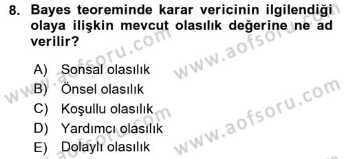 Coğrafi Bilgi Sistemleri İçin Temel İstatistik Dersi 2021 - 2022 Yılı Yaz Okulu Sınav Soruları 8. Soru