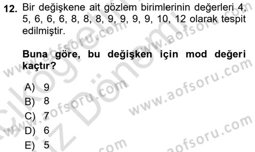 Coğrafi Bilgi Sistemleri İçin Temel İstatistik Dersi Ara Sınavı Deneme Sınav Soruları 12. Soru
