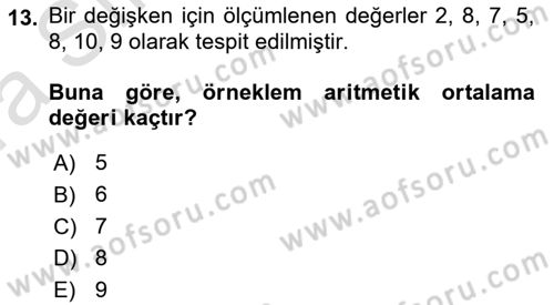 Coğrafi Bilgi Sistemleri İçin Temel İstatistik Dersi 2022 - 2023 Yılı (Vize) Ara Sınav Soruları 13. Soru