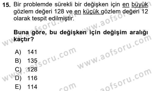 Coğrafi Bilgi Sistemleri İçin Temel İstatistik Dersi 2022 - 2023 Yılı (Vize) Ara Sınav Soruları 15. Soru