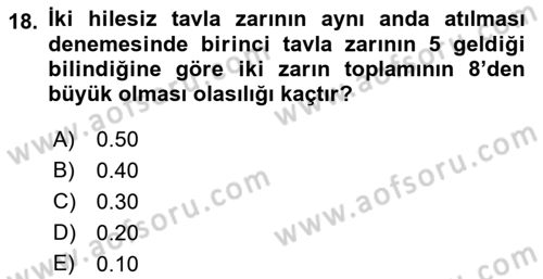 Coğrafi Bilgi Sistemleri İçin Temel İstatistik Dersi 2022 - 2023 Yılı (Vize) Ara Sınav Soruları 18. Soru