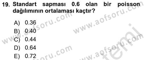 Coğrafi Bilgi Sistemleri İçin Temel İstatistik Dersi 2022 - 2023 Yılı (Vize) Ara Sınav Soruları 19. Soru
